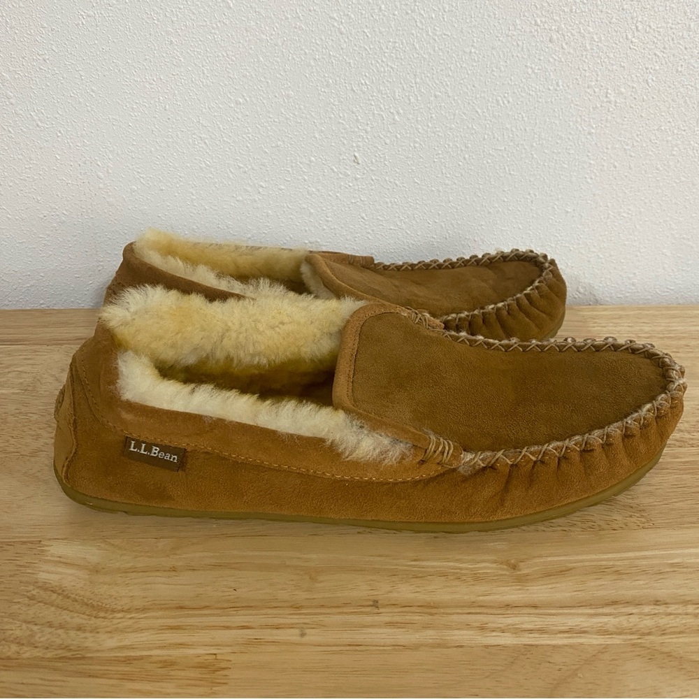 LL Bean Wicked Good Shearling Lined Slipper Sheepskin Upper Brown 11